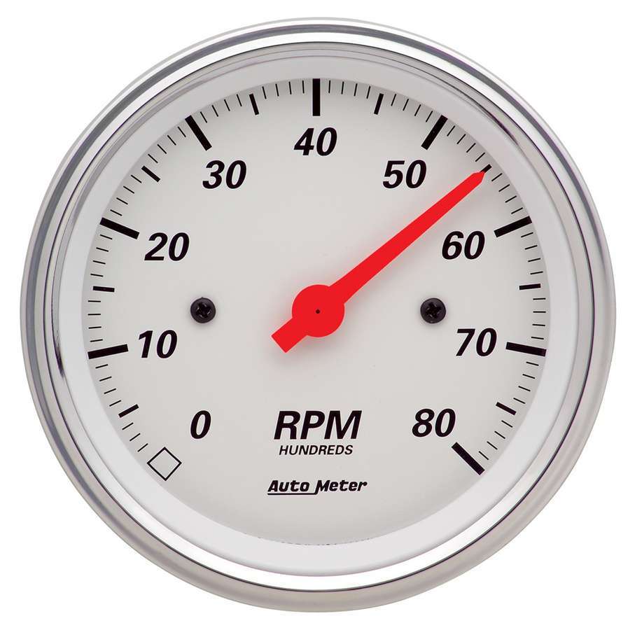 Tachometer - Arctic White - 8000 RPM - Electric - Analog - 3-3/8 in Diameter - Dash Mount - White Face - Each