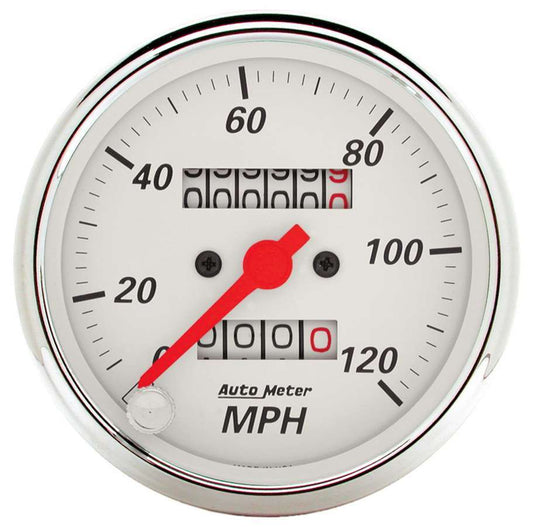 Speedometer - Arctic White - 120 MPH - Mechanical - Analog - 3-1/8 in Diameter - White Face - Each