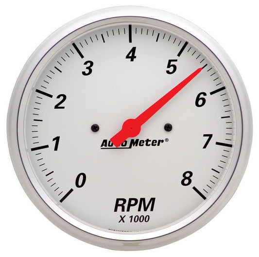 Tachometer - Arctic White - 8000 RPM - Electric - Analog - 5 in Diameter - Dash Mount - White Face - Each