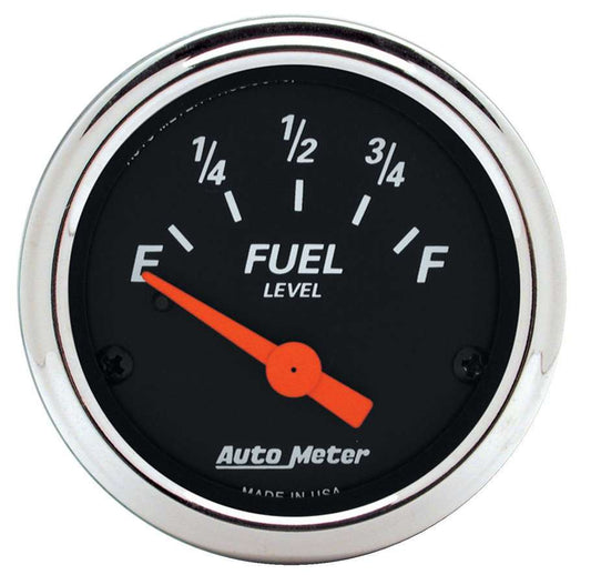 Fuel Level Gauge - Designer Black - 0-90 ohm - Electric - Analog - Short Sweep - 2-1/16 in Diameter - Black Face - Each