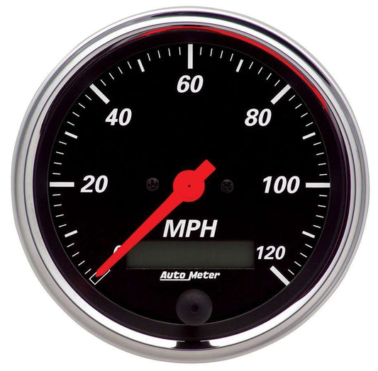 Speedometer - Designer Black - 120 MPH - Electric - Analog - 3-3/8 in Diameter - Programmable - Black Face - Each