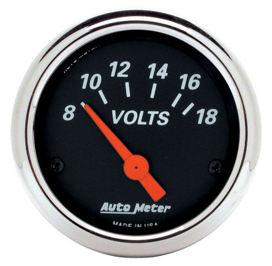Voltmeter - Designer Black - 8-18V - Electric - Analog - Short Sweep - 2-1/16 in Diameter - Black Face - Each