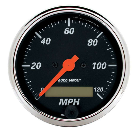 Speedometer - Designer Black - 120 MPH - Electric - Analog - 3-1/8 in Diameter - Programmable - Black Face - Each