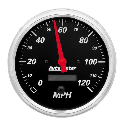Speedometer - Designer Black - 120 MPH - Electric - Analog - 5 in Diameter - Programmable - Black Face - Each