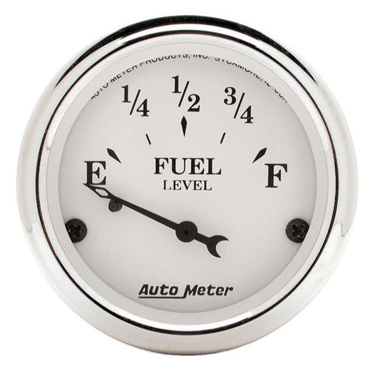 Fuel Level Gauge - Old Tyme White - 73-10 ohm - Electric - Analog - Short Sweep - 2-1/16 in Diameter - White Face - Each