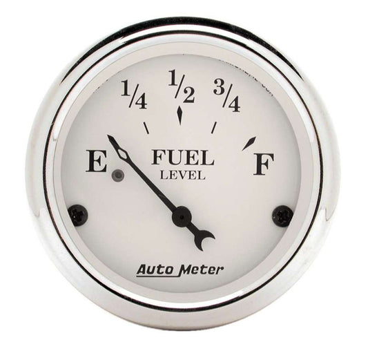 Fuel Level Gauge - Old Tyme White - 240-33 ohm - Electric - Analog - Short Sweep - 2-1/16 in Diameter - White Face - Each