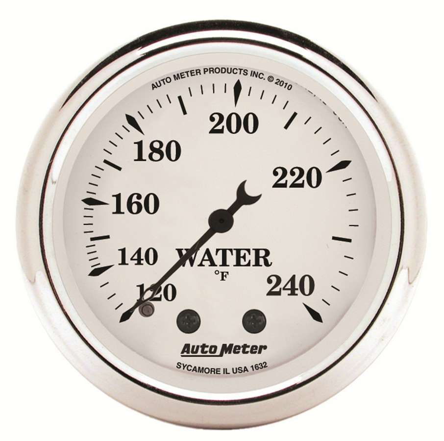 Water Temperature Gauge - Old Tyme White - 120-240 Degree F - Mechanical - Analog - Full Sweep - 2-1/16 in Diameter - White Face - Each