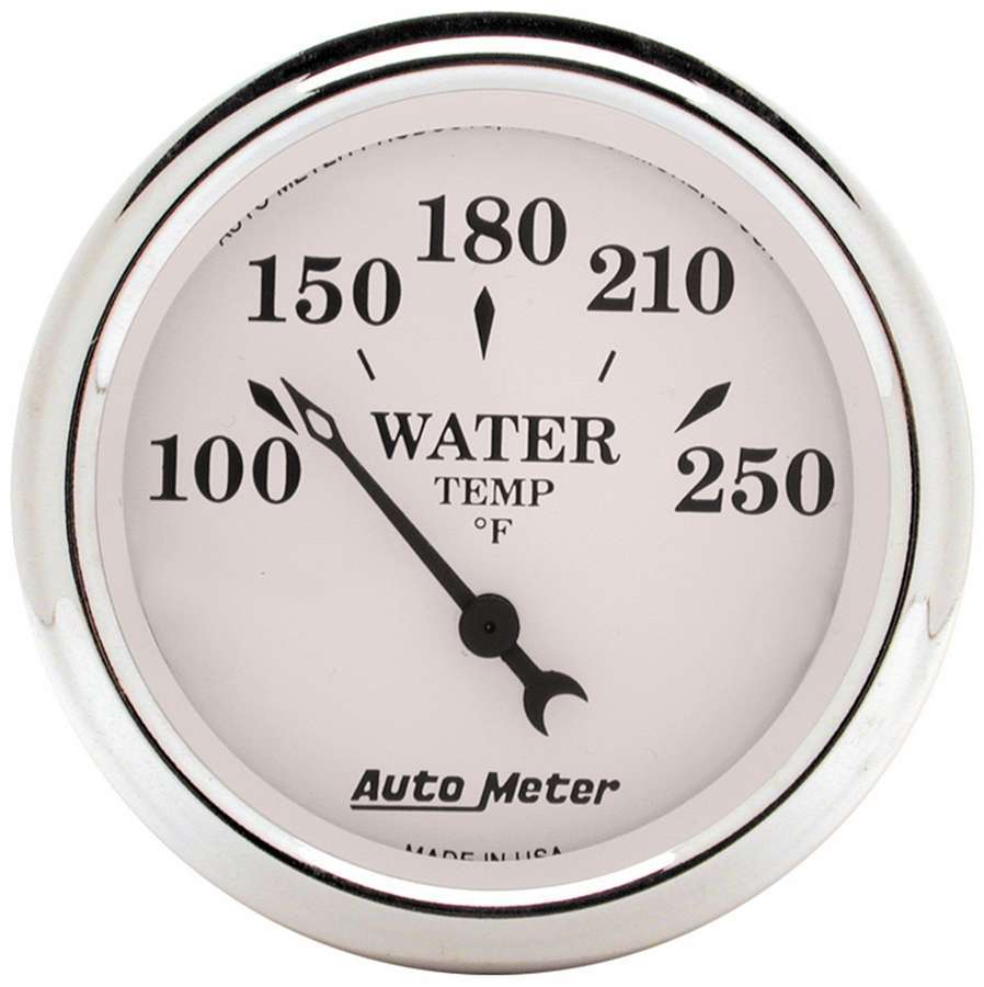 Water Temperature Gauge - Old Tyme White - 100-250 Degree F - Electric - Analog - Short Sweep - 2-1/16 in Diameter - White Face - Each