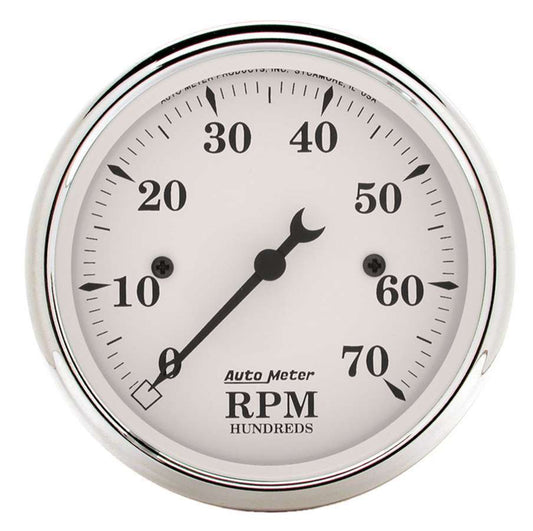 Tachometer - Old Tyme White - 7000 RPM - Electric - Analog - 3-1/8 in Diameter - Dash Mount - White Face - Each