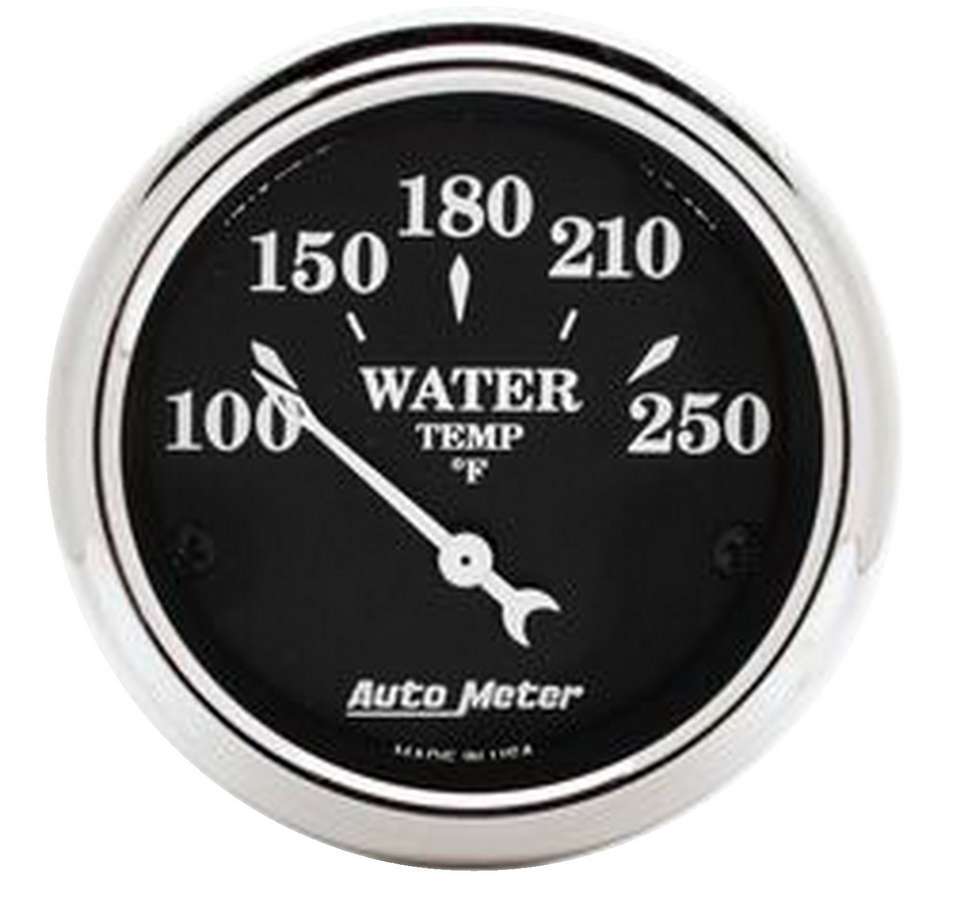 Water Temperature Gauge - Old Tyme Black - 100-250 Degree F - Electric - Analog - Short Sweep - 2-1/16 in Diameter - Black Face - Each