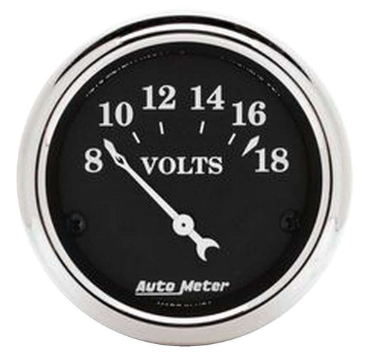 Voltmeter - Old Tyme Black - 8-18V - Electric - Analog - Short Sweep - 2-1/16 in Diameter - Black Face - Each