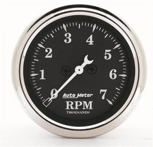 Tachometer - Old Tyme Black - 7000 RPM - Electric - Analog - 2-1/16 in Diameter - Dash Mount - Black Face - Each