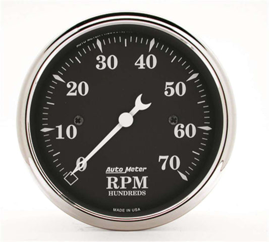 Tachometer - Old Tyme Black - 7000 RPM - Electric - Analog - 3-1/8 in Diameter - Dash Mount - Black Face - Each