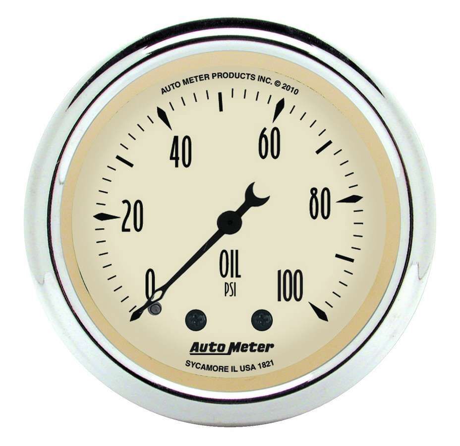 Oil Pressure Gauge - Antique Beige - 0-100 psi - Mechanical - Analog - Full Sweep - 2-1/16 in Diameter - Beige Face - Each