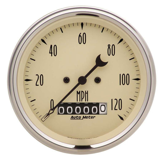 Speedometer - Antique Beige - 120 MPH - Electric - Analog - 3-3/8 in Diameter - Programmable - Beige Face - Each