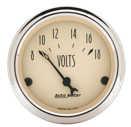 Voltmeter - Antique Beige - 8-18V - Electric - Analog - Short Sweep - 2-1/16 in Diameter - Beige Face - Each
