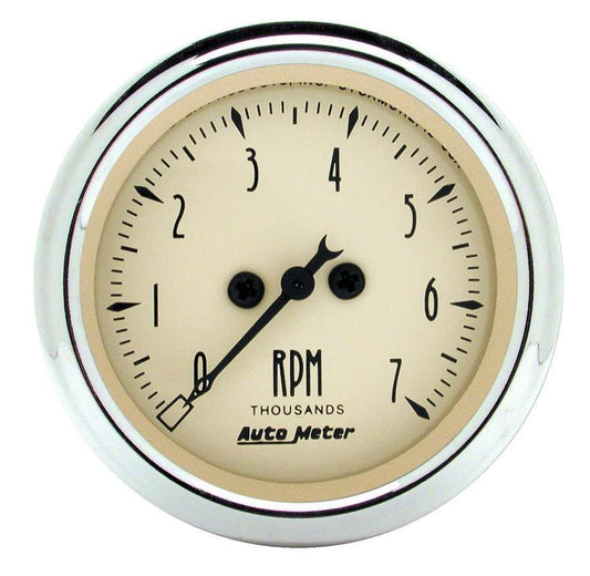 Tachometer - Antique Beige - 7000 RPM - Electric - Analog - 2-1/16 in Diameter - Dash Mount - Beige Face - Each