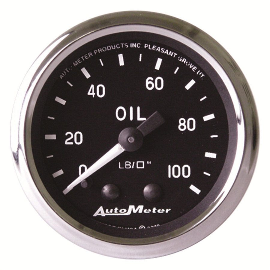 Oil Pressure Gauge - Cobra - 0-100 psi - Mechanical - Analog - Full Sweep - 2-1/16 in Diameter - Black Face - Each