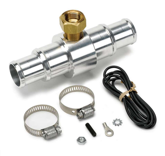 Radiator Hose Gauge Adapter - Straight - 1 in and 1-1/4 in Hose Barb - 3/8 in NPT Gauge Port - Aluminum - Natural - Temperature Gauges - Each