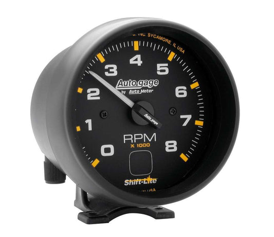 Tachometer - Auto Gage - 8000 RPM - Electric - Analog - 3-3/4 in Diameter - Pedestal Mount - Shift Light - Black Face - Each
