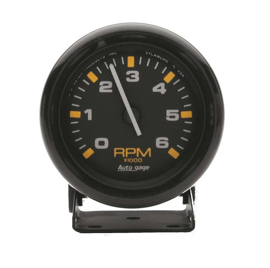 Tachometer - Auto Gage - 6000 RPM - Electric - Analog - 2-3/4 in Diameter - Pedestal Mount - Black Face - Each