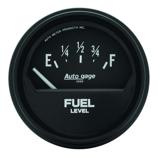 Fuel Level Gauge - Auto Gage - 73-10 ohm - Electric - Analog - Short Sweep - 2-5/8 in Diameter - Black Face - Each