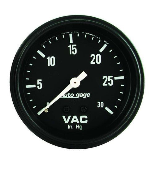 Vacuum Gauge - Auto Gage - 0-30 in HG - Mechanical - Analog - 2-5/8 in Diameter - Black Face - Each