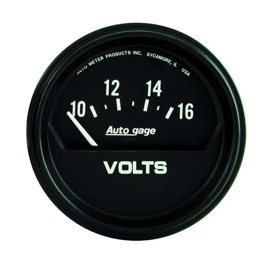 Voltmeter - Auto Gage - 10-16V - Electric - Analog - Short Sweep - 2-5/8 in Diameter - Black Face - Each