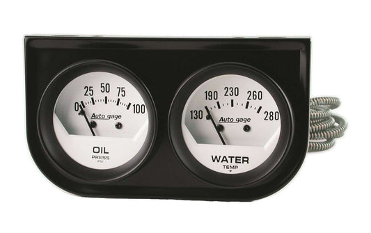 Gauge Panel Assembly - Auto Gage - Analog - Oil Pressure / Water Temperature - 2-1/16 in Diameter - White Face - Kit