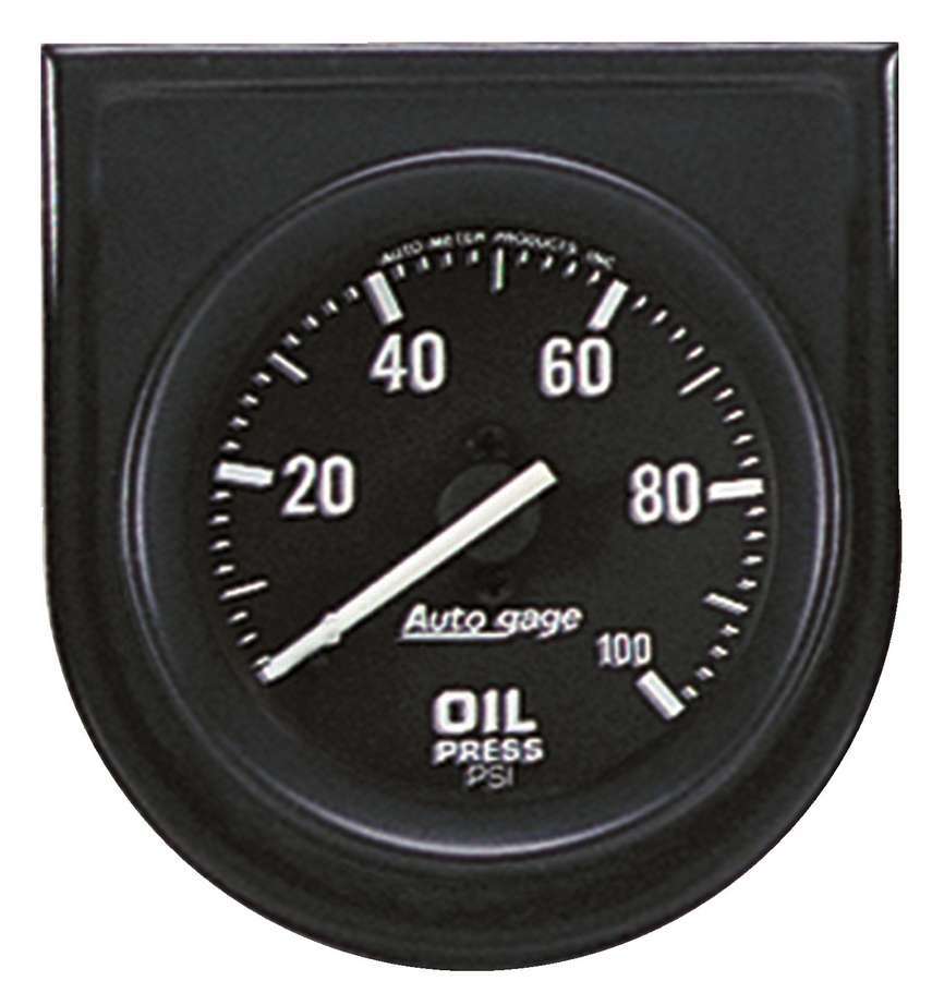 Oil Pressure Gauge - Auto Gage - 0-100 psi - Mechanical - Analog - Full Sweep - 2-1/16 in Diameter - Mounting Panel - Black Face - Each