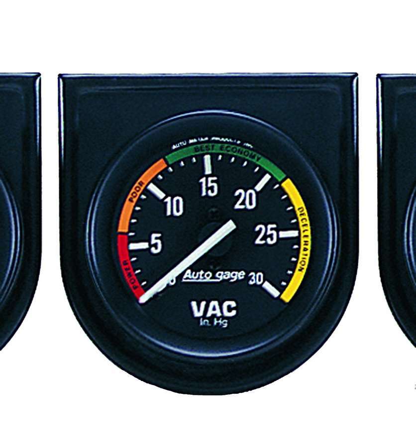 Vacuum Gauge - Auto Gage - 0-30 in HG - Mechanical - Analog - 2-1/16 in Diameter - Panel Included - Black Face - Each
