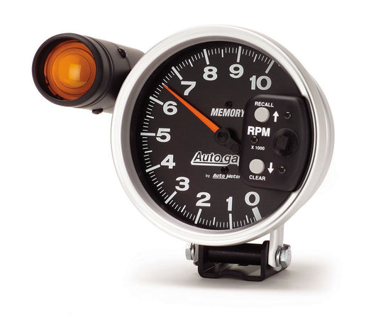 Tachometer - Auto Gage - 10000 RPM - Electric - Analog - 5 in Diameter - Pedestal Mount - Shift Light - Memory - Black Face - Each
