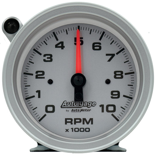 Tachometer - Auto Gage - 10000 RPM - Electric - Analog - 3-3/4 in Diameter - Pedestal Mount - Silver Face - Each