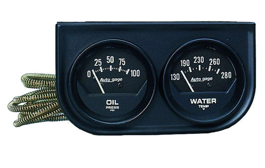 Gauge Panel Assembly - Auto Gage - Analog - Oil Pressure / Water Temperature - 2-1/16 in Diameter - Black Face - Kit