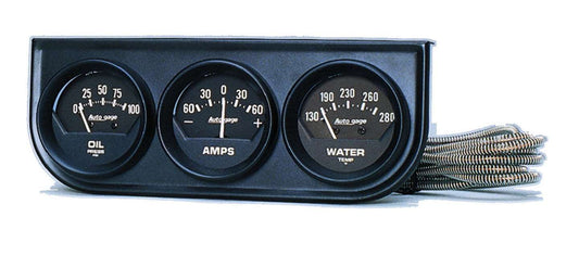 Gauge Panel Assembly - Auto Gage - Analog - amps / Oil Pressure / Water Temperature - 2-1/16 in Diameter - Black Face - Kit