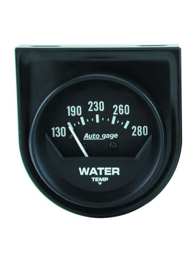 Water Temperature Gauge - Auto Gage - 130-280 Degree F - Mechanical - Analog - Short Sweep - 2-1/16 in Diameter - Panel Mount - Black Face - Each