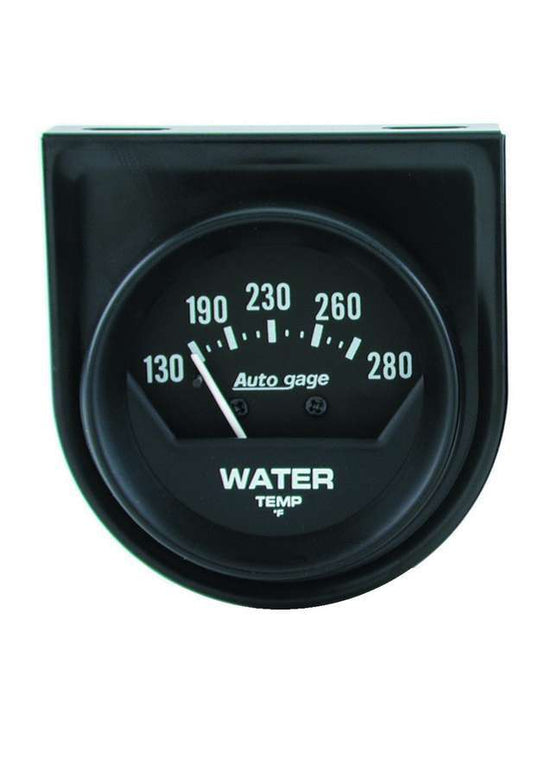 Water Temperature Gauge - Auto Gage - 130-280 Degree F - Mechanical - Analog - Short Sweep - 2-1/16 in Diameter - Panel Mount - Black Face - Each