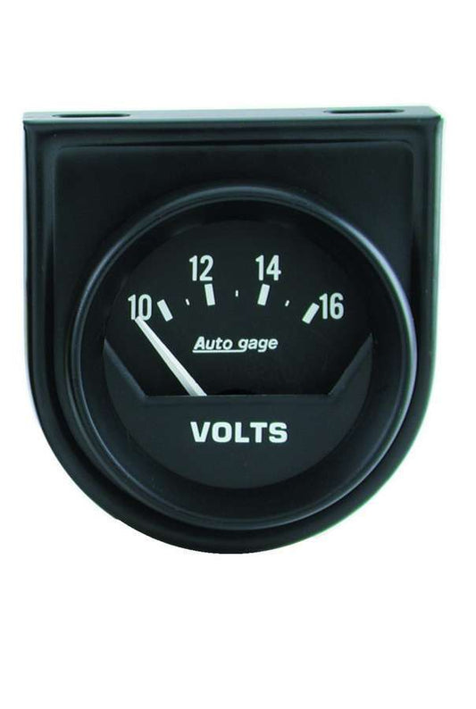 Voltmeter - Auto Gage - 10-16V - Electric - Analog - Short Sweep - 2-1/16 in Diameter - Panel Mounted - Black Face - Each