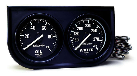 Gauge Panel Assembly - Auto Gage - Analog - Oil Pressure / Water Temperature - 2-1/16 in Diameter - Black Face - Kit
