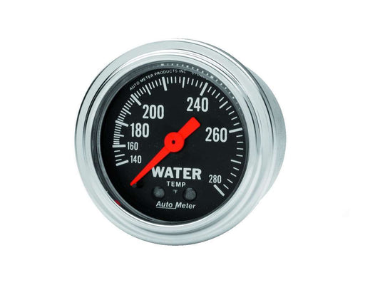 Water Temperature Gauge - Traditional Chrome - 140-280 Degree F - Mechanical - Analog - Full Sweep - 2-1/16 in Diameter - Black Face - Each
