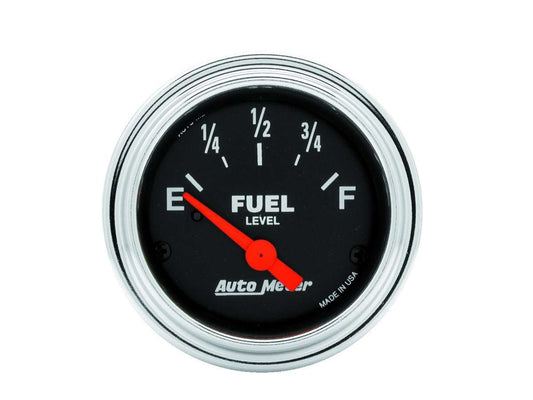 Fuel Level Gauge - Traditional Chrome - 240-33 ohm - Electric - Analog - Short Sweep - 2-1/16 in Diameter - Black Face - Each