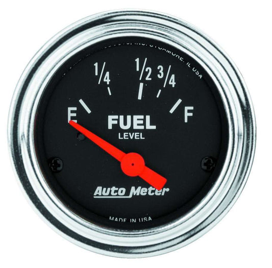 Fuel Level Gauge - Traditional Chrome - 16-158 ohm - Electric - Analog - Short Sweep - 2-1/16 in Diameter - Black Face - Each