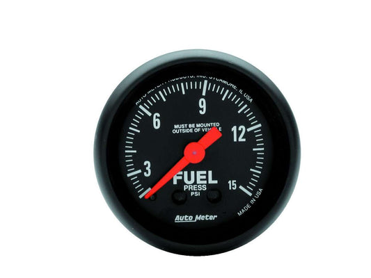 Fuel Pressure Gauge - Z-Series - 0-15 psi - Mechanical - Analog - Full Sweep - 2-1/16 in Diameter - Black Face - Each