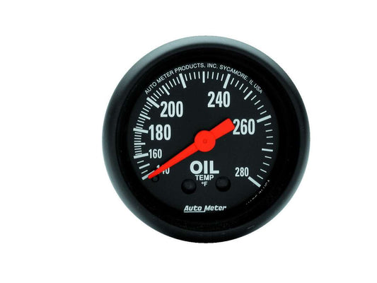 Oil Temperature Gauge - Z-series - 140-280 Degree F - Mechanical - Analog - Full Sweep - 2-1/16 in Diameter - Black Face - Each