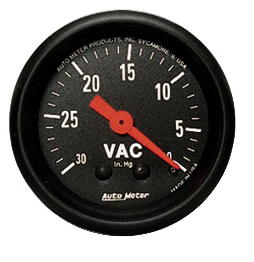 Vacuum Gauge - Z-Series - 0-30 in HG - Mechanical - Analog - 2-1/16 in Diameter - Black Face - Each