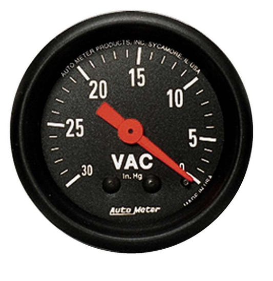 Vacuum Gauge - Z-Series - 0-30 in HG - Mechanical - Analog - 2-1/16 in Diameter - Black Face - Each