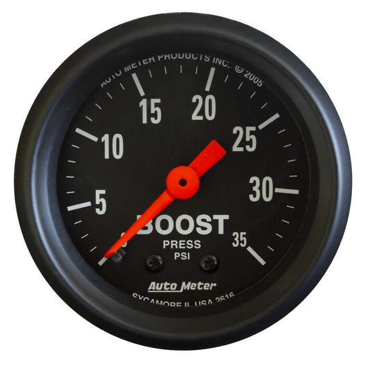 Boost Gauge - Z Series - 0-35 psi - Mechanical - Analog - 2-1/16 in Diameter - Black Face - Each