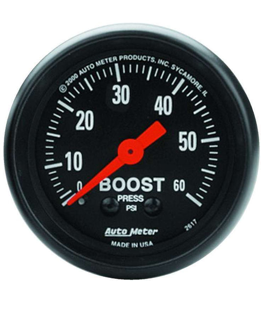 Boost Gauge - Z Series - 0-60 psi - Mechanical - Analog - 2-1/16 in Diameter - Black Face - Each