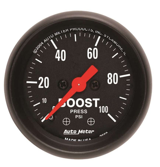 Boost Gauge - Z Series - 0-100 psi - Mechanical - Analog - 2-1/16 in Diameter - Black Face - Each
