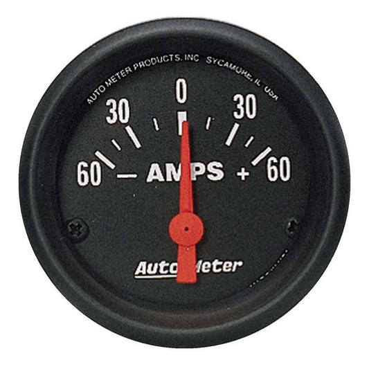 Ammeter - Z-Series - 60-0-60 amps - Electric - Analog - Short Sweep - 2-1/16 in Diameter - Black Face - Each